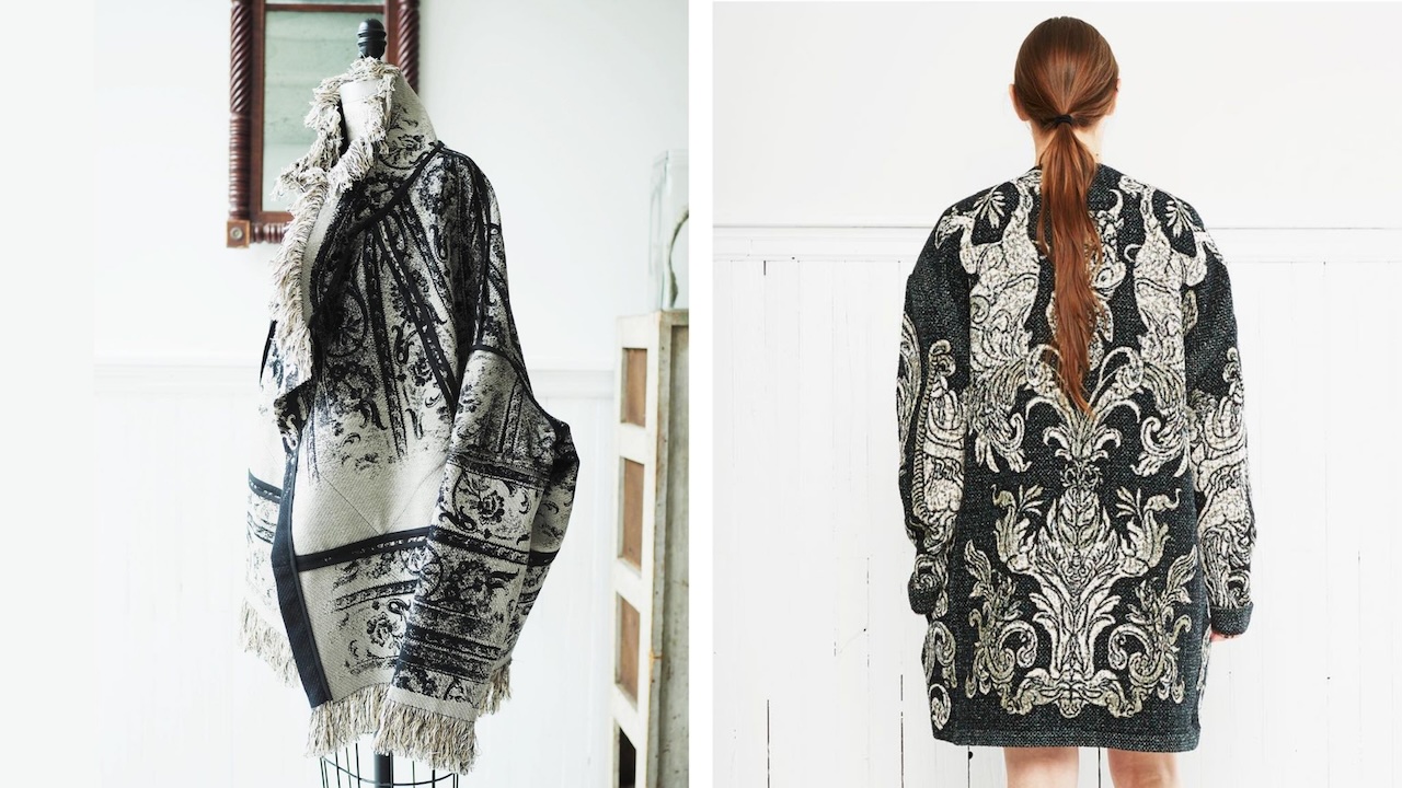 Jacquard-woven poncho and jacket